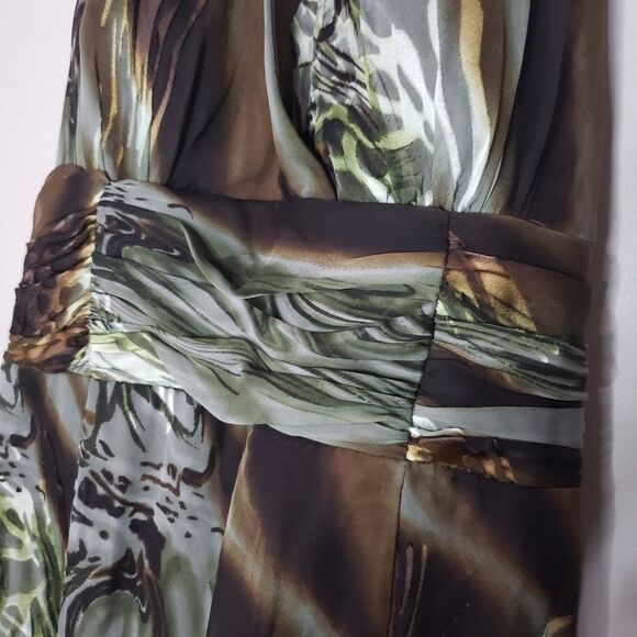 Frank Lyman Size 8 Medium Green Brown Silk Sleeveless Halter Dress - Picture 4 of 11